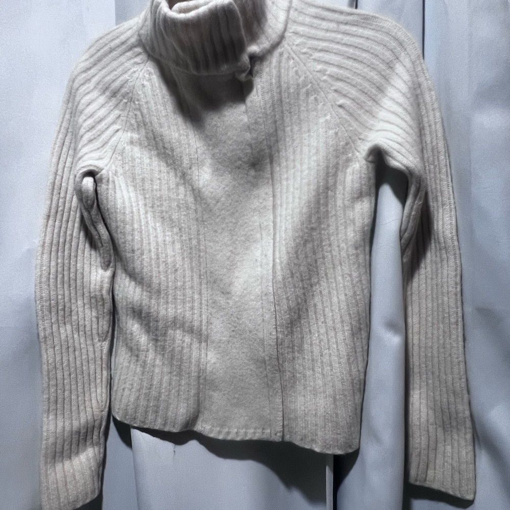 Lauren Ralph Lauren 100% Lambswool Ribbed Zip Sweater Jacket Medium Cream - Picture 7 of 8